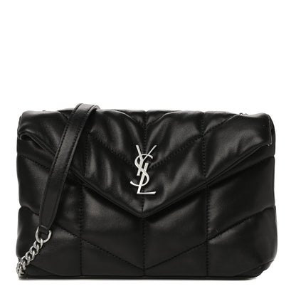 Saint Laurent Lambskin Quilted Toy Loulou Puffer Monogram Chain Satchel Black 1 of 11