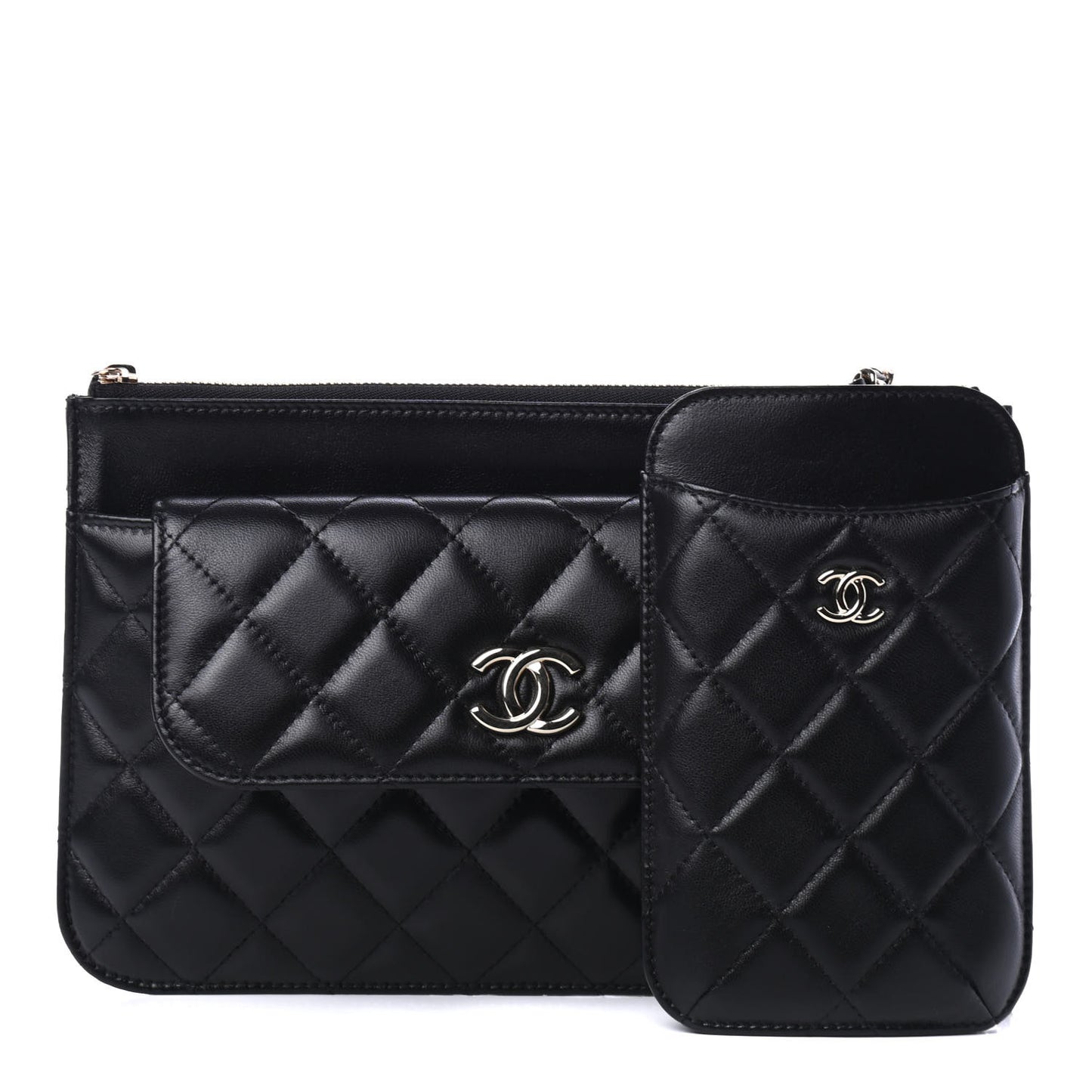 Lambskin Quilted Clutch With Chain Black