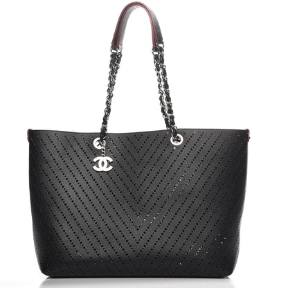 Chanel Perforated Grained Calfskin Large Shopping Tote Black 1 of 8
