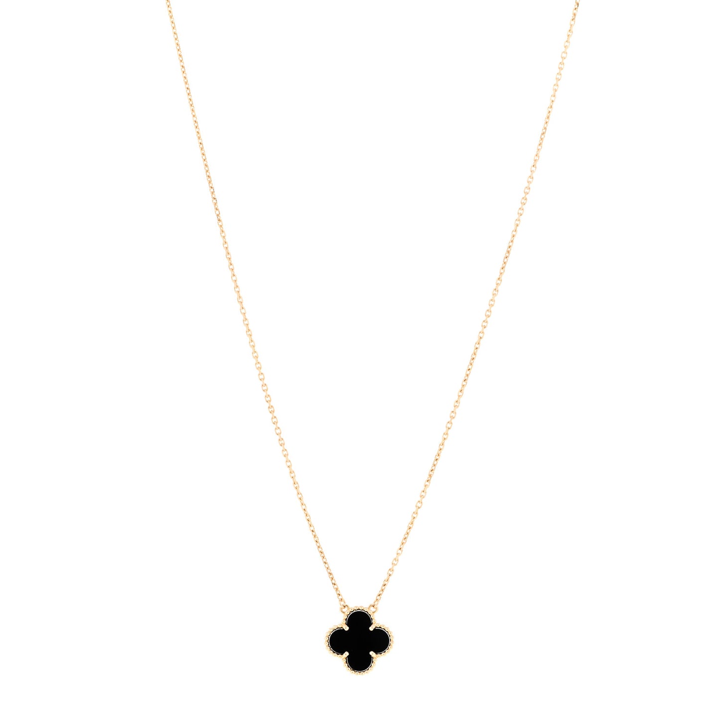 18K Yellow Gold Black Onyx Vintage Alhambra Pendant Necklace