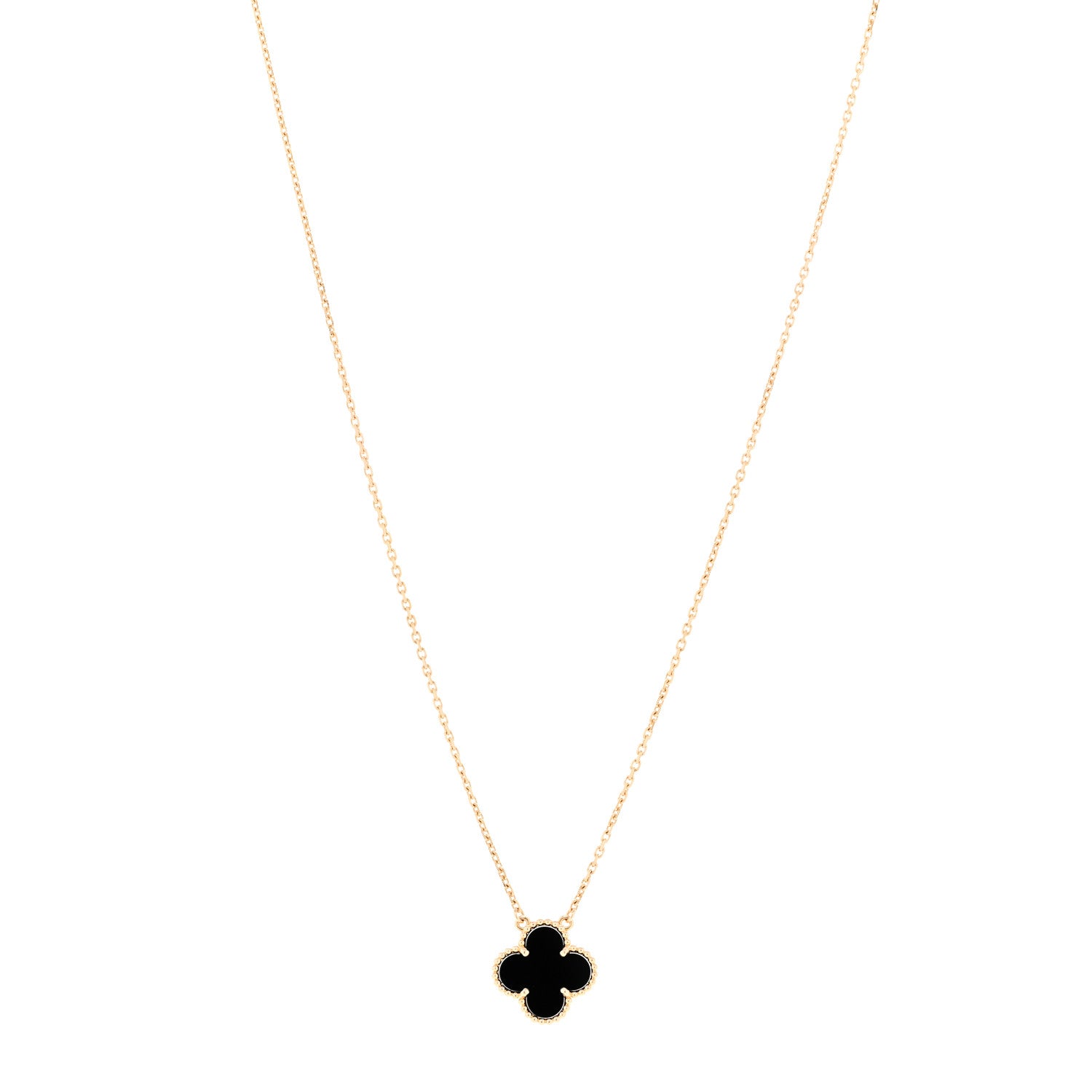 Van Cleef & Arpels 18K Yellow Gold Black Onyx Vintage Alhambra Pendant Necklace 1 of 5