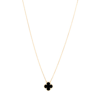 Van Cleef & Arpels 18K Yellow Gold Black Onyx Vintage Alhambra Pendant Necklace 1 of 5