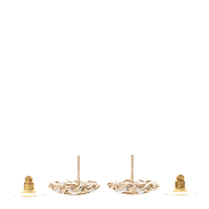 Chanel Crystal Lambskin Chain Around CC Earrings Light Gold White 3 of 6