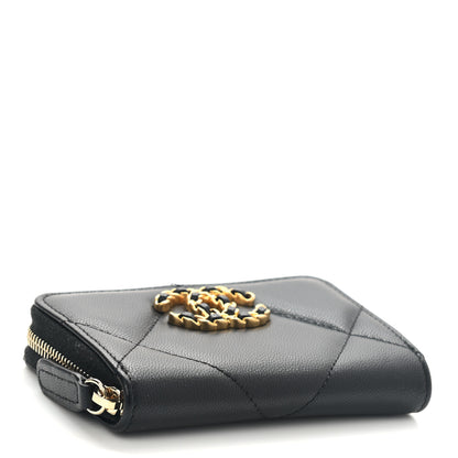 Chanel Goatskin Quilted Chanel 19 Zip Around Coin Purse Wallet Black 4 of 8