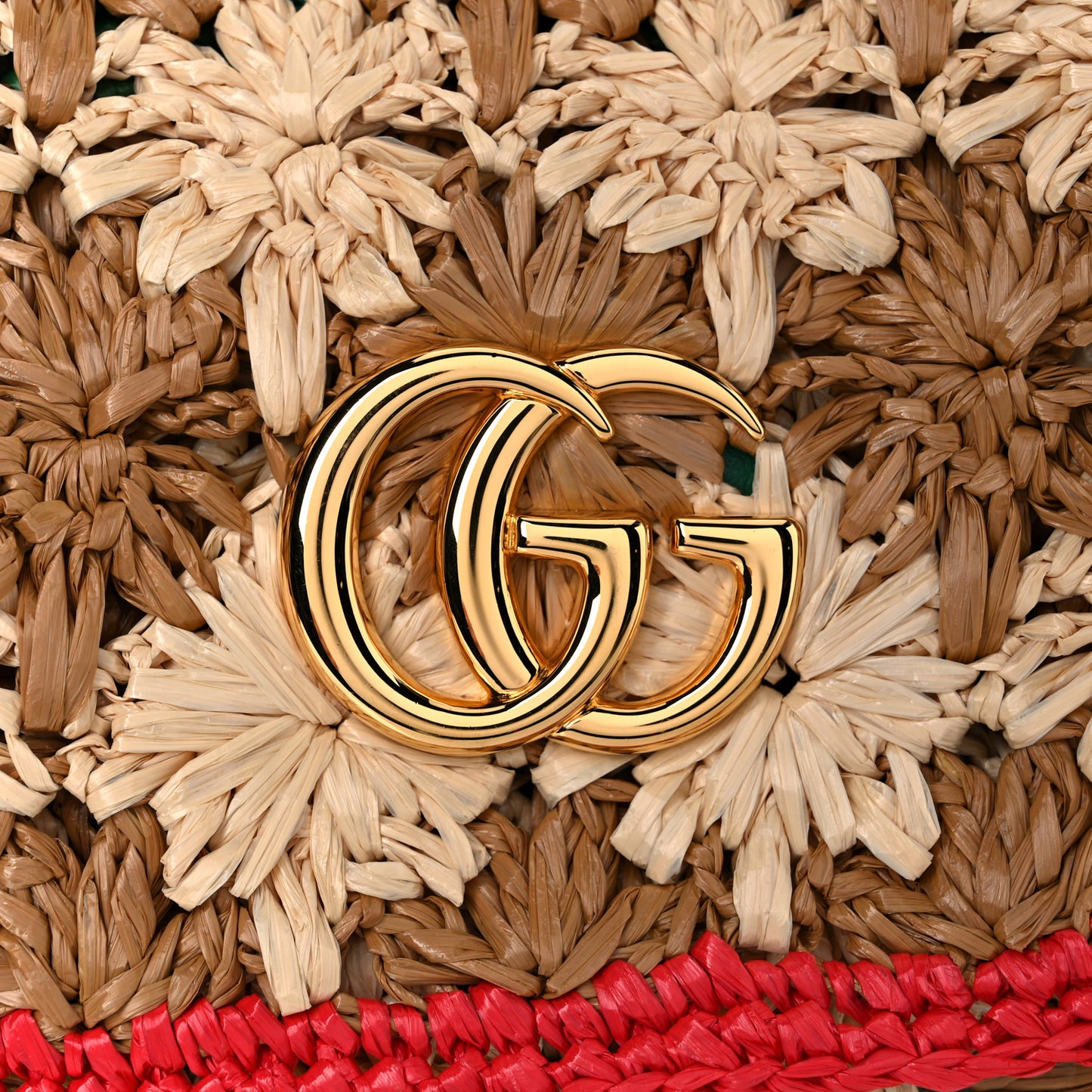 Raffia Azalea Calfskin Crochet Flower Small GG Marmont Shoulder Bag Natural Ecru Green Red New Shamarock