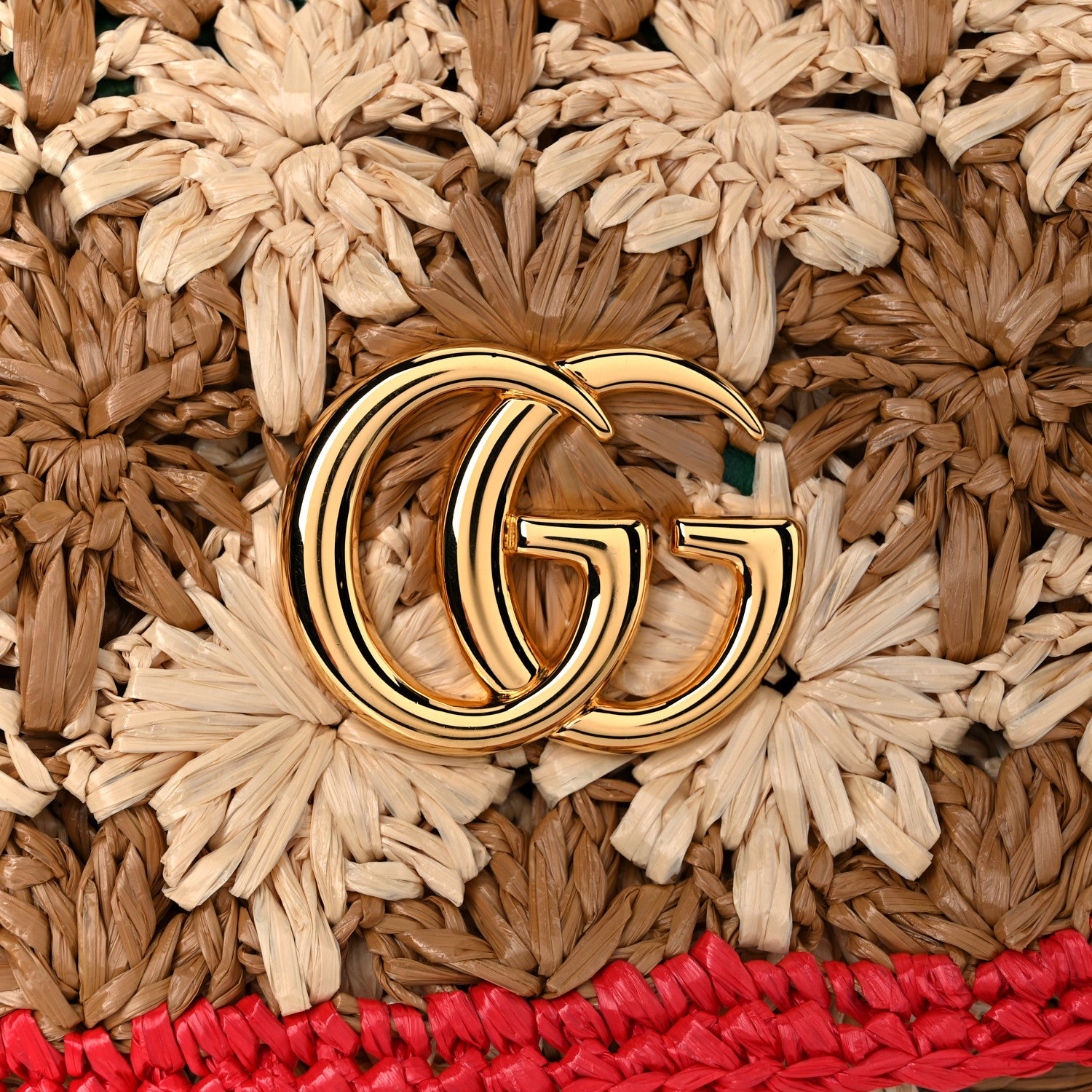 Gucci Raffia Azalea Calfskin Crochet Flower Small GG Marmont Shoulder Bag Natural Ecru Green Red New Shamarock 10 of 10