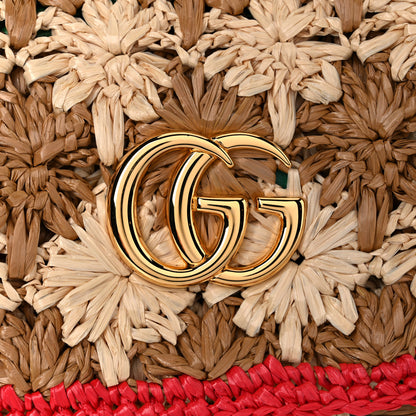 Gucci Raffia Azalea Calfskin Crochet Flower Small GG Marmont Shoulder Bag Natural Ecru Green Red New Shamarock 10 of 10