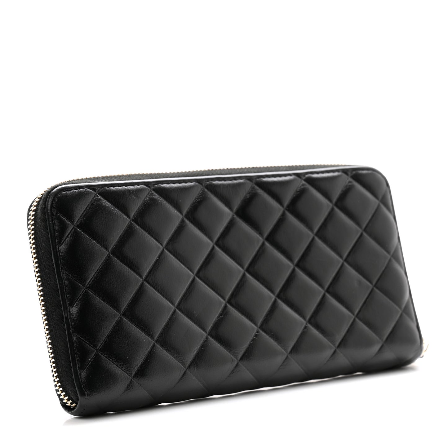 Lambskin Quilted Diamond Zip Around Wallet Black