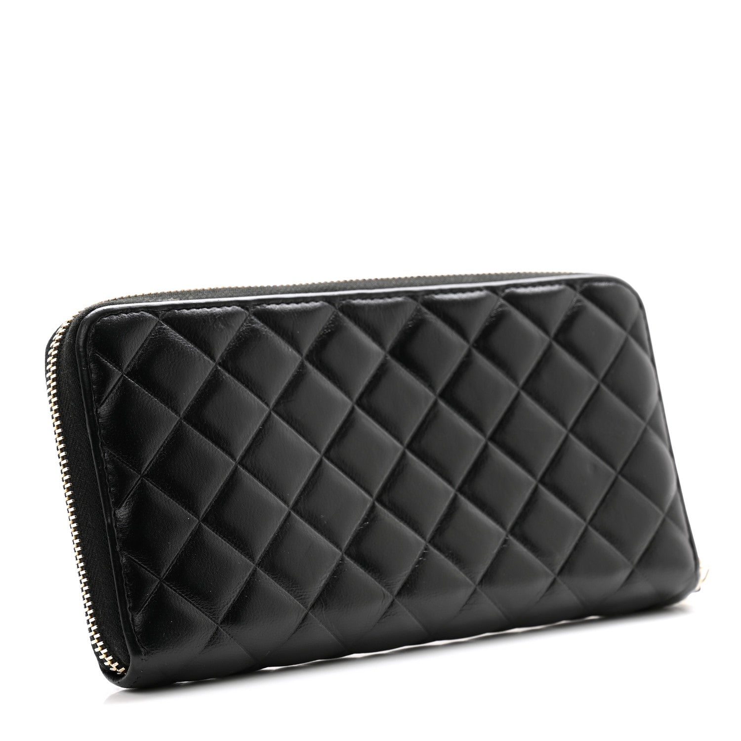 Chanel Lambskin Quilted Diamond Zip Around Wallet Black 3 of 12