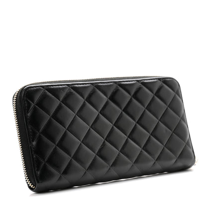 Chanel Lambskin Quilted Diamond Zip Around Wallet Black 3 of 12