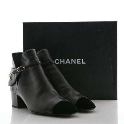 Chanel Lambskin Velvet Cap Toe Short Ankle Boots 38 Black 9 of 9