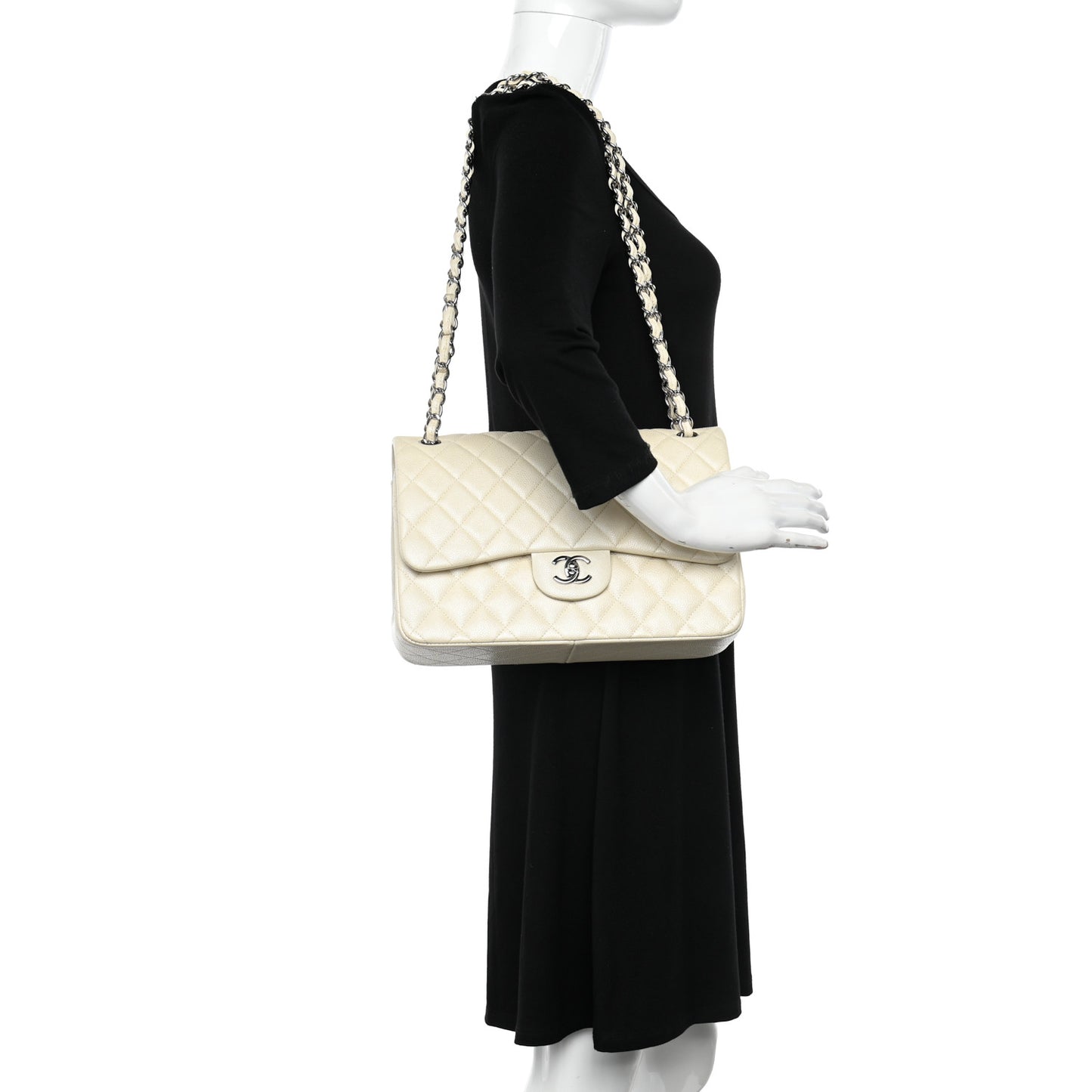 Caviar Quilted Jumbo Double Flap White