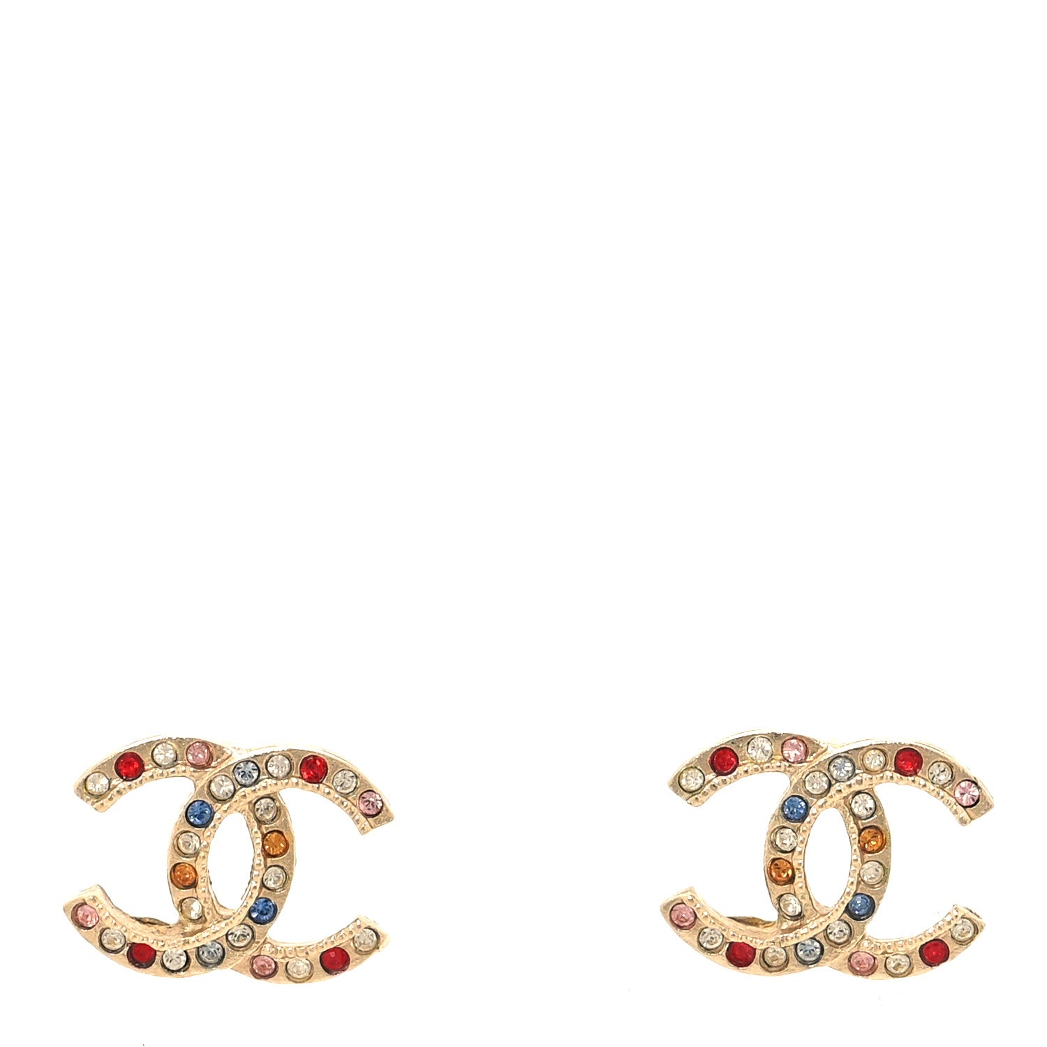 Chanel Crystal Over The Rainbow CC Earrings Gold Multicolor 1 of 5