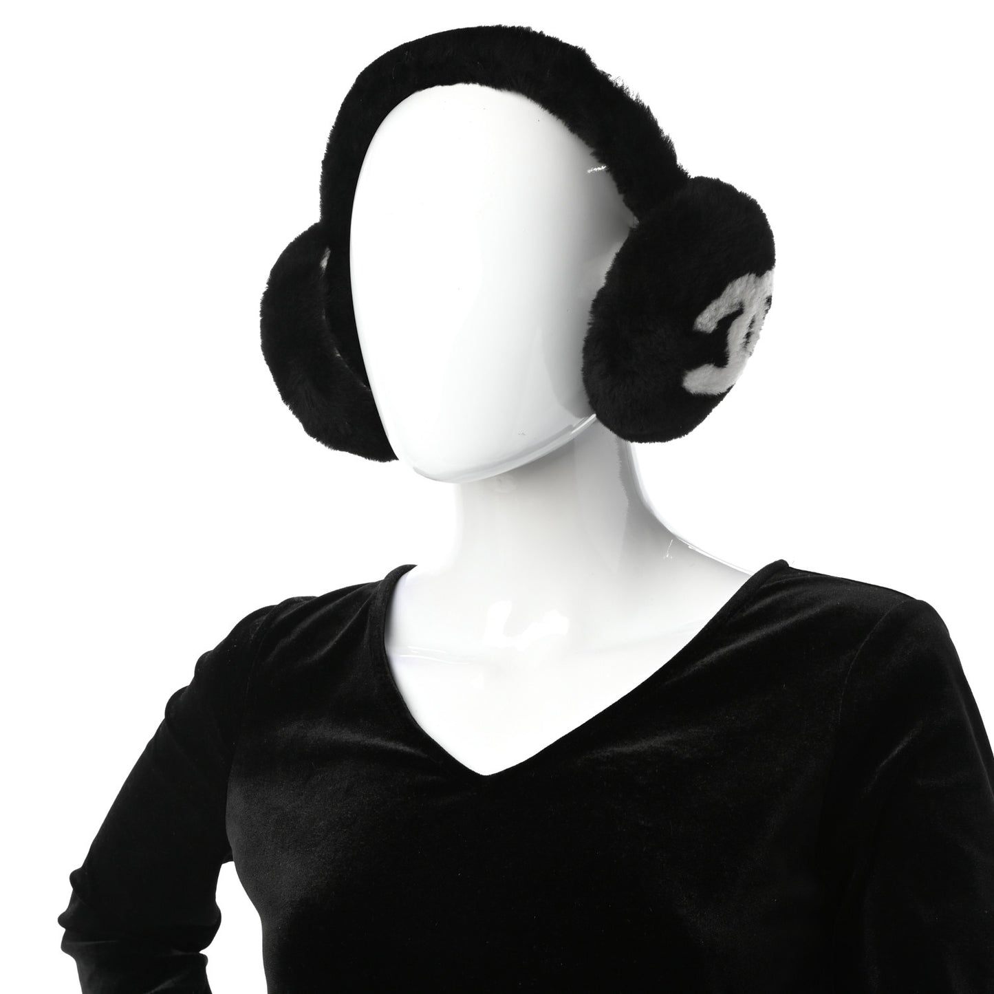 Shearling CC Ear Muffs Black White