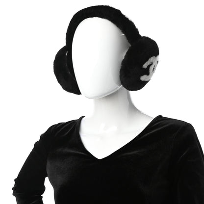 Chanel Shearling CC Ear Muffs Black White 2 of 6