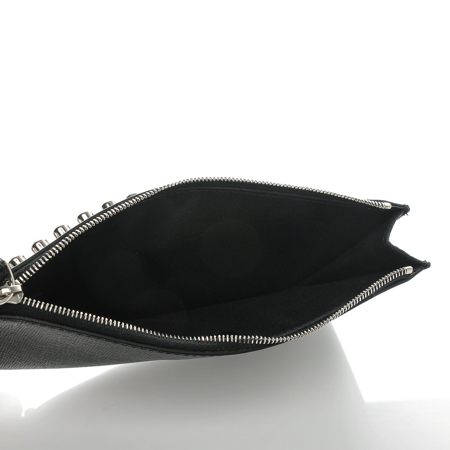 Vitello Elite Mink Fur Studded Karlito Zip Pouch Black