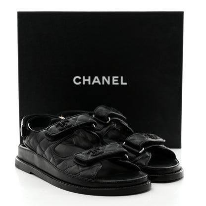 Chanel Lambskin Quilted Velcro Dad Sandals 38 Black 9 of 9