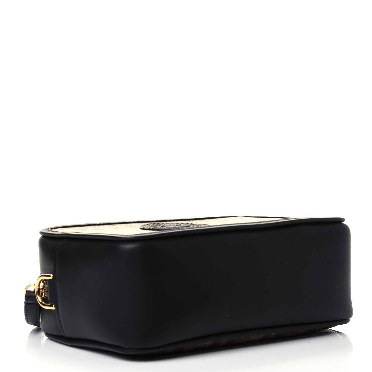 Fendi Glazed Fabric Vitello Century FF 1974 Stamp Patch Mini Camera Case Mogano Panna Black 3 of 4
