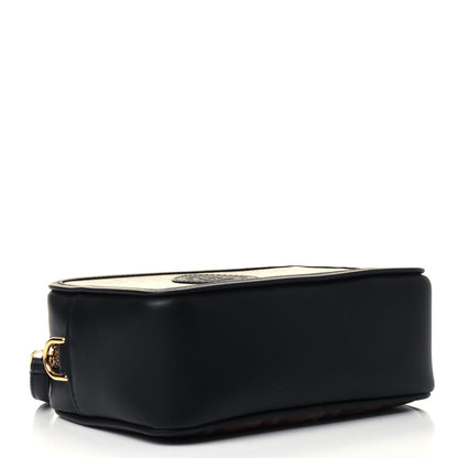 Fendi Glazed Fabric Vitello Century FF 1974 Stamp Patch Mini Camera Case Mogano Panna Black 3 of 4
