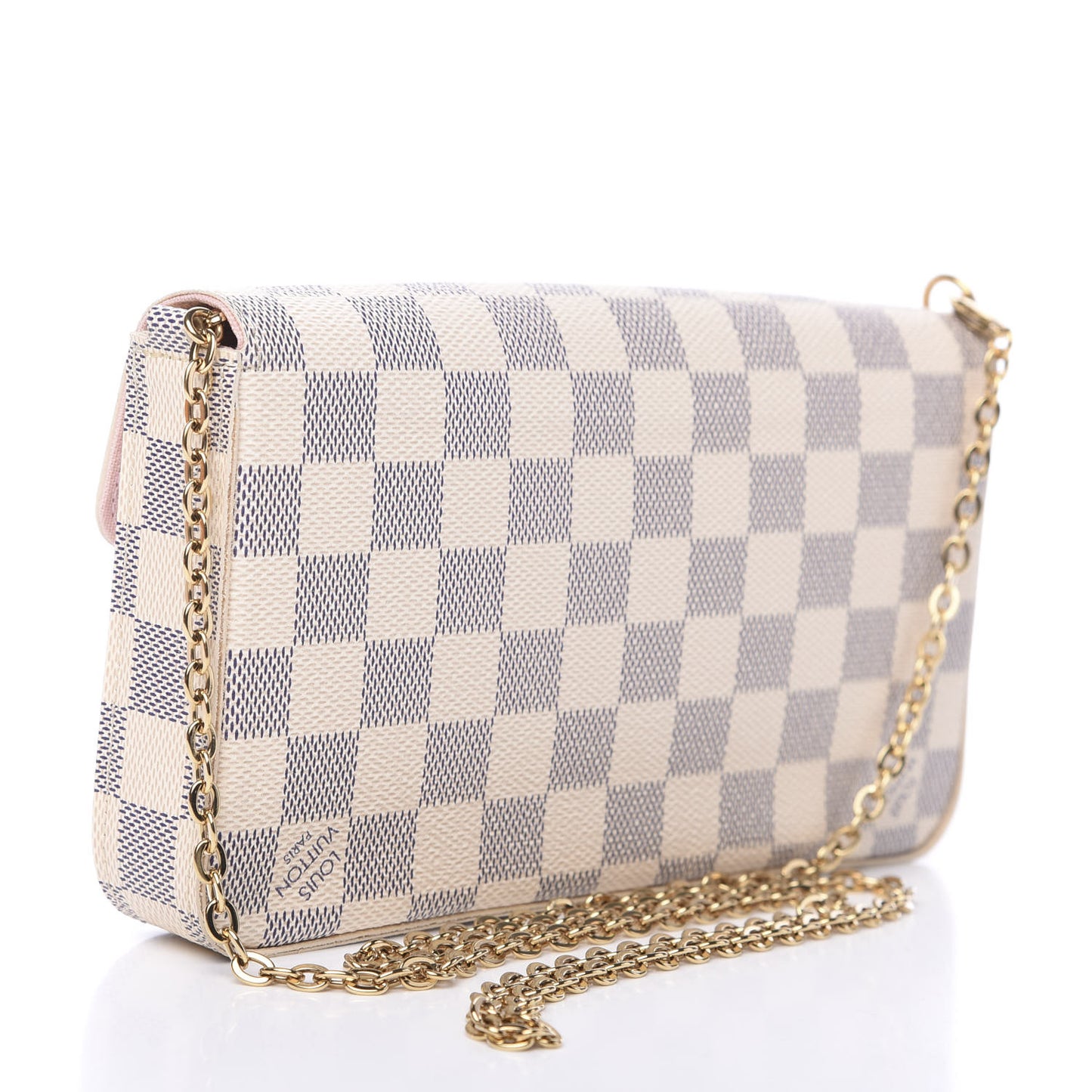 Damier Azur Pochette Felicie Chain Wallet Rose Ballerine