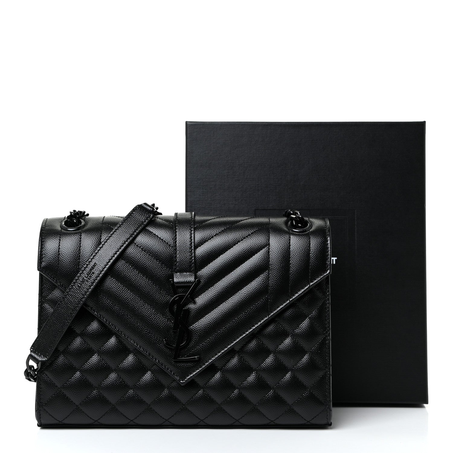 Saint Laurent Grain De Poudre Textured Mixed Matelasse Triquilt Medium Monogram Satchel Black 13 of 13