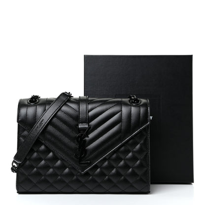 Saint Laurent Grain De Poudre Textured Mixed Matelasse Triquilt Medium Monogram Satchel Black 13 of 13