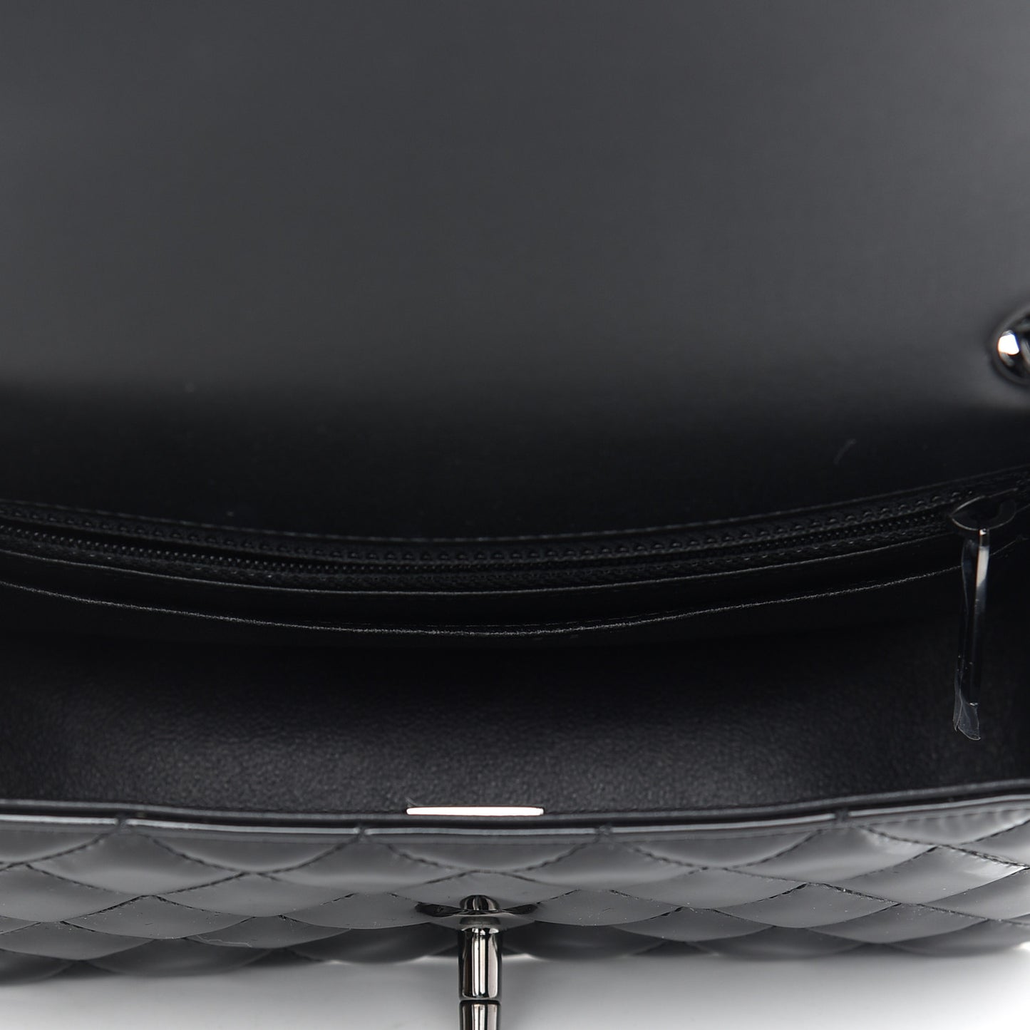 Patent Calfskin Quilted Mini Rectangular Flap So Black