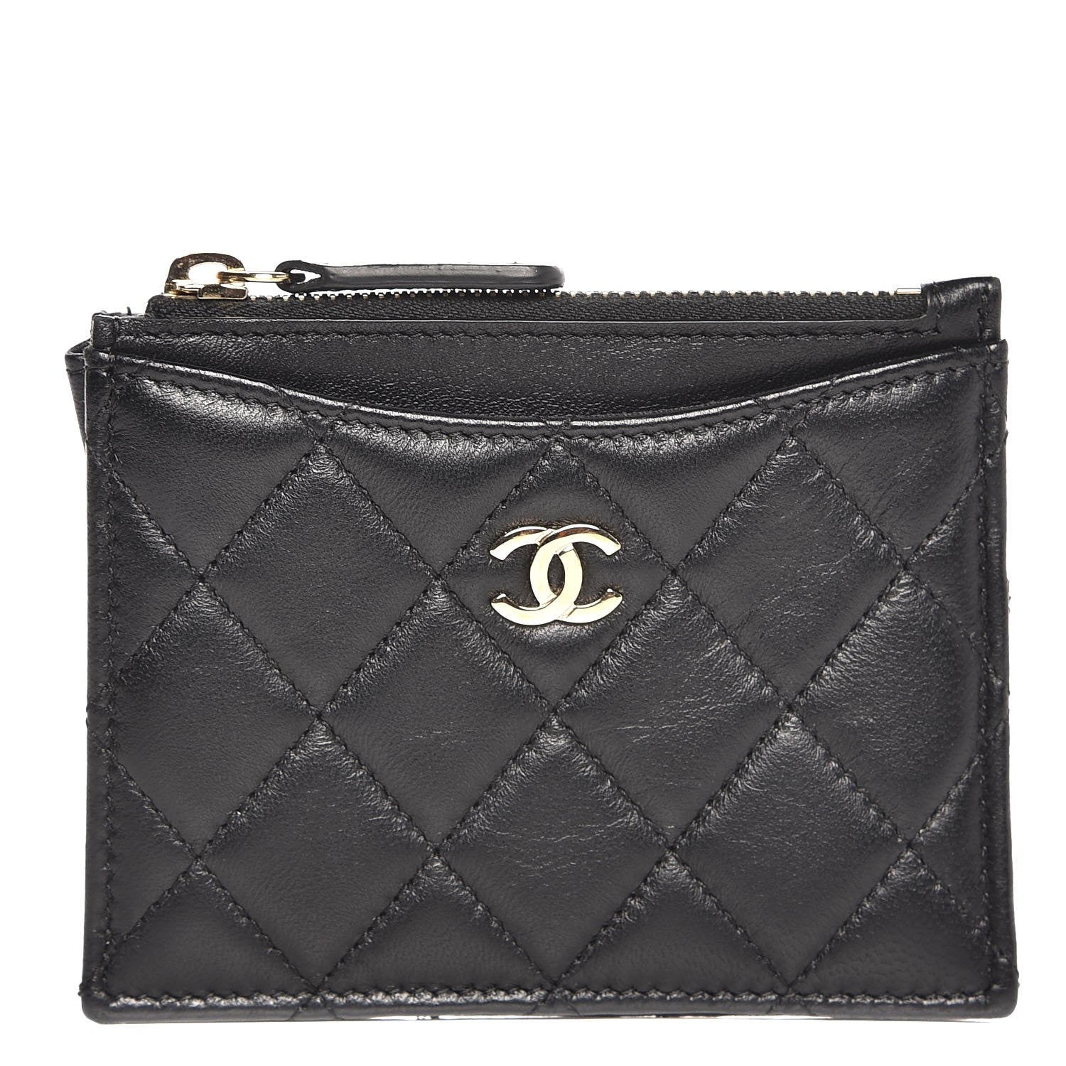 Chanel Lambskin Quilted Zip Card Holder Black 1 of 7