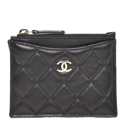 Chanel Lambskin Quilted Zip Card Holder Black 1 of 7