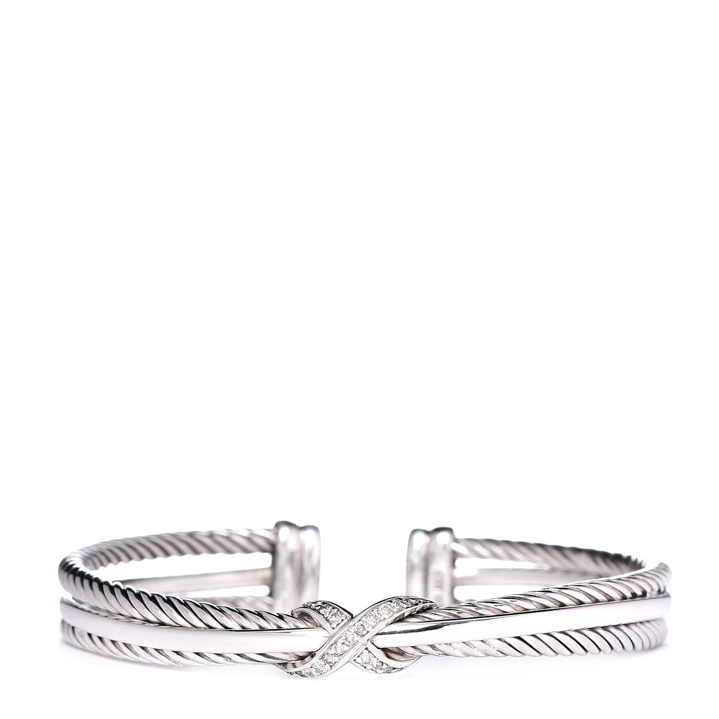 Sterling Silver Diamond 7mm X Crossover Cuff