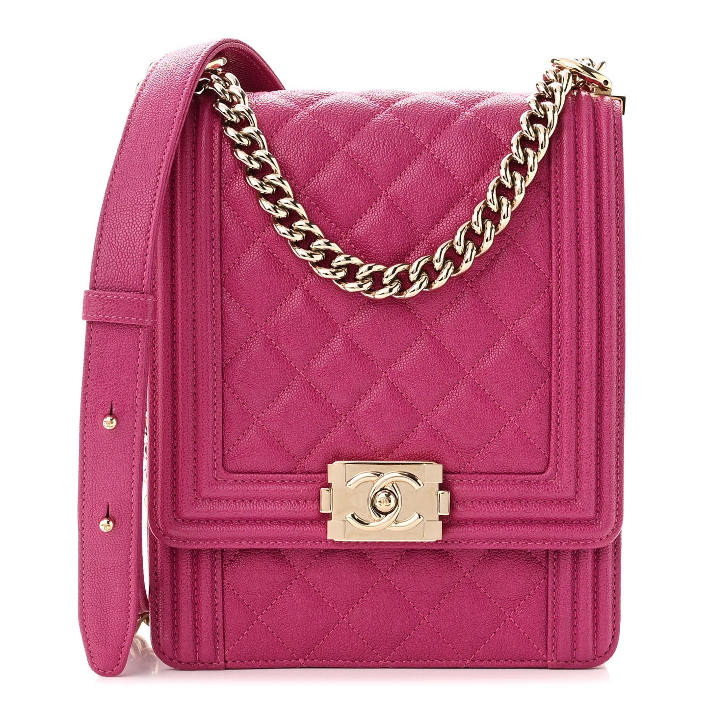 Caviar Quilted North South Boy Flap Fuchsia