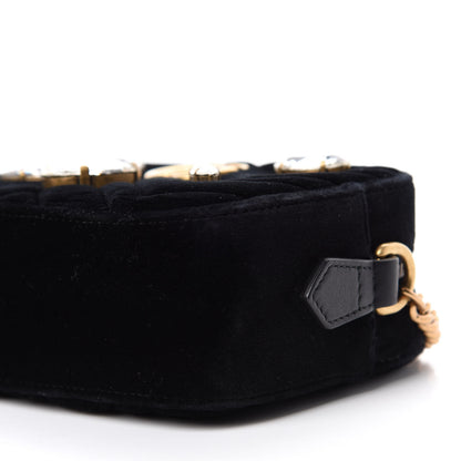 Gucci Velvet Matelasse Marquise Crystals Mini GG Marmont Chain Shoulder Bag Black 7 of 10