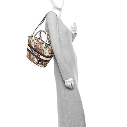 Christian Dior Canvas Embroidered Floral Panier Chapeau Tote White Multicolor 2 of 12