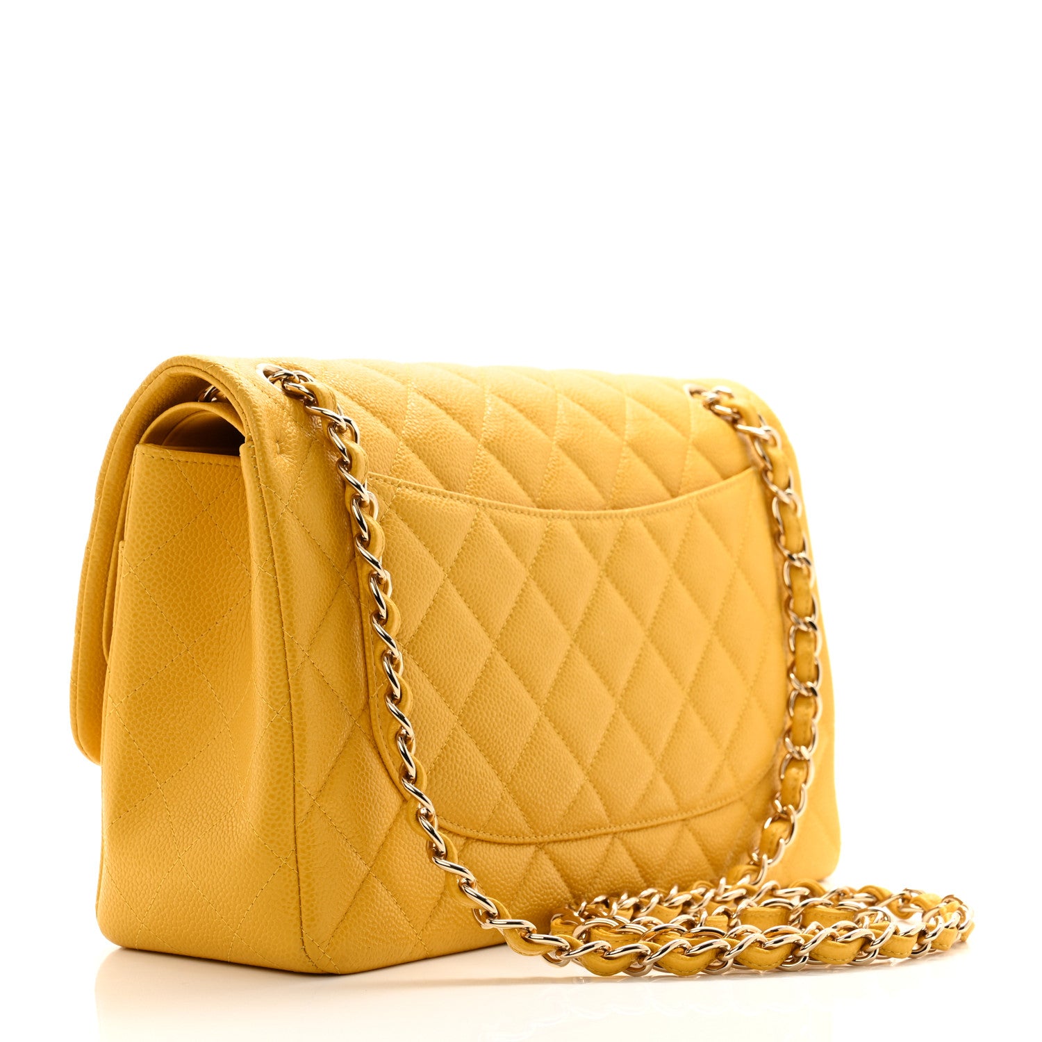 Chanel Caviar Quilted Jumbo Double Flap Yellow 3 of 13