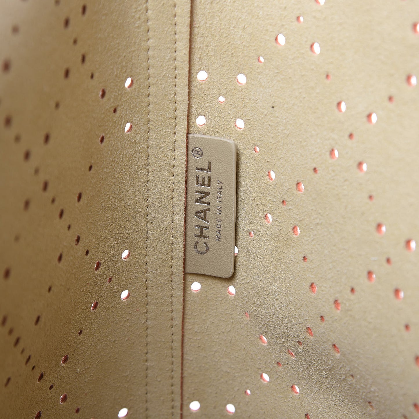Perforated Grained Calfskin Small Shopping Tote Coral Beige