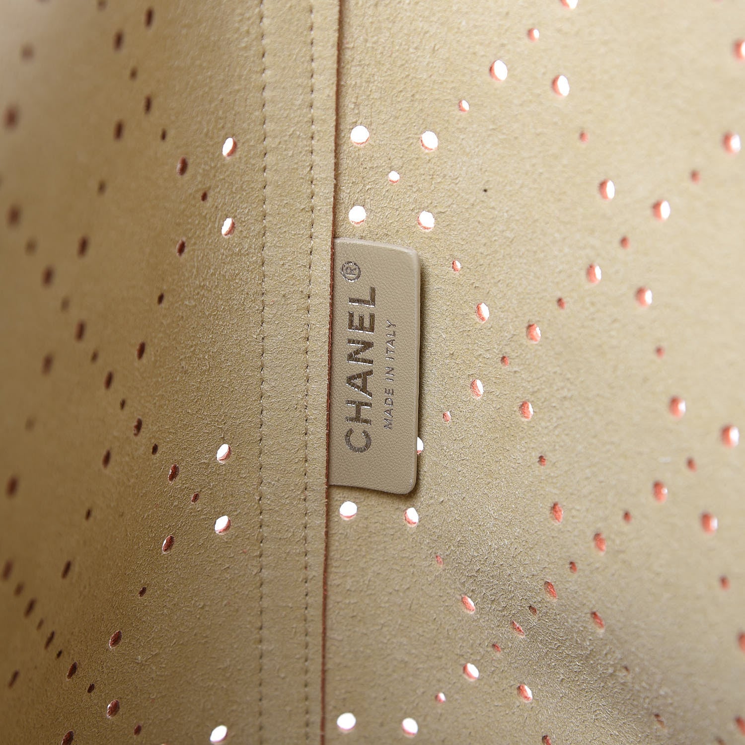 Chanel Perforated Grained Calfskin Small Shopping Tote Coral Beige 6 of 10