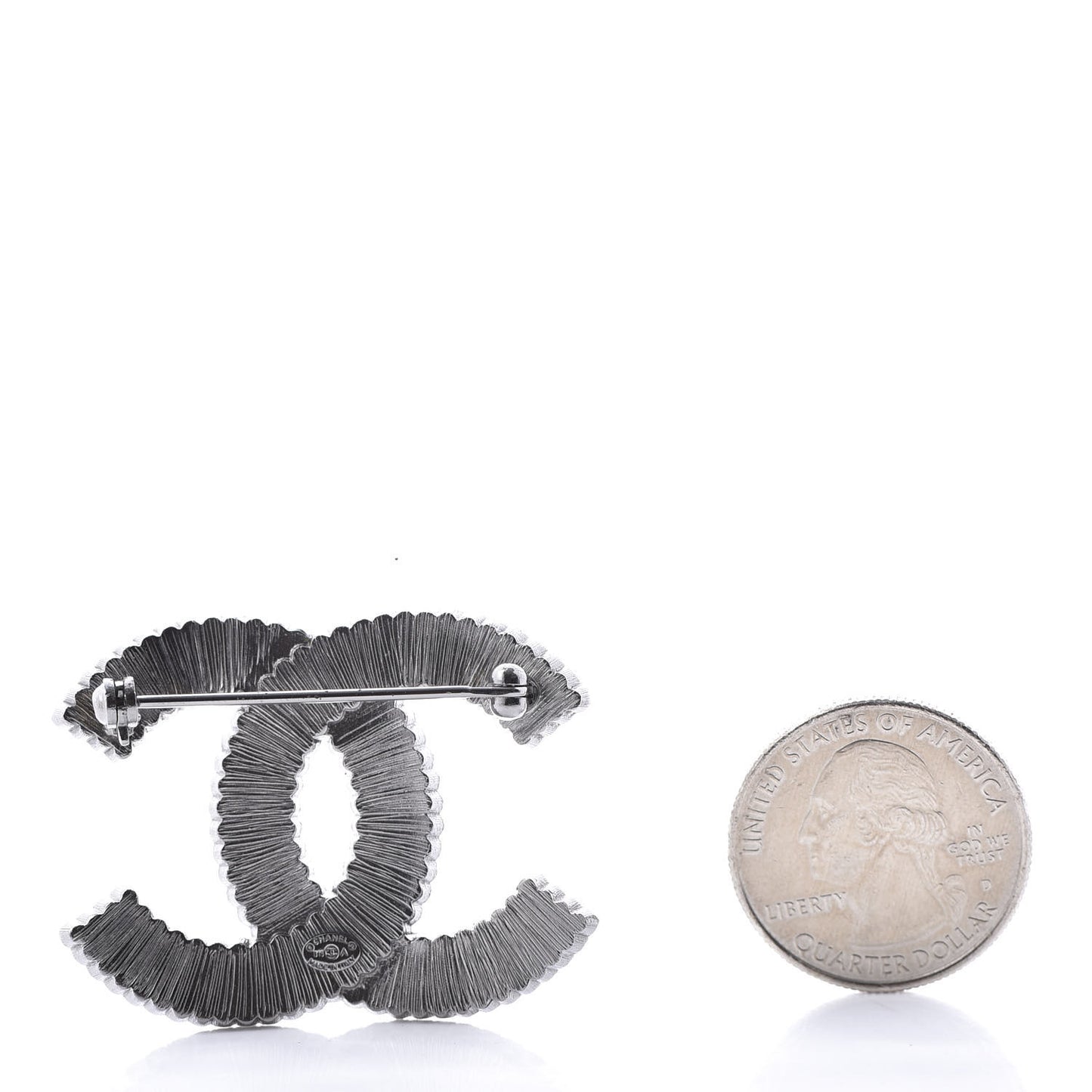 Crystal Glass CC Brooch Silver