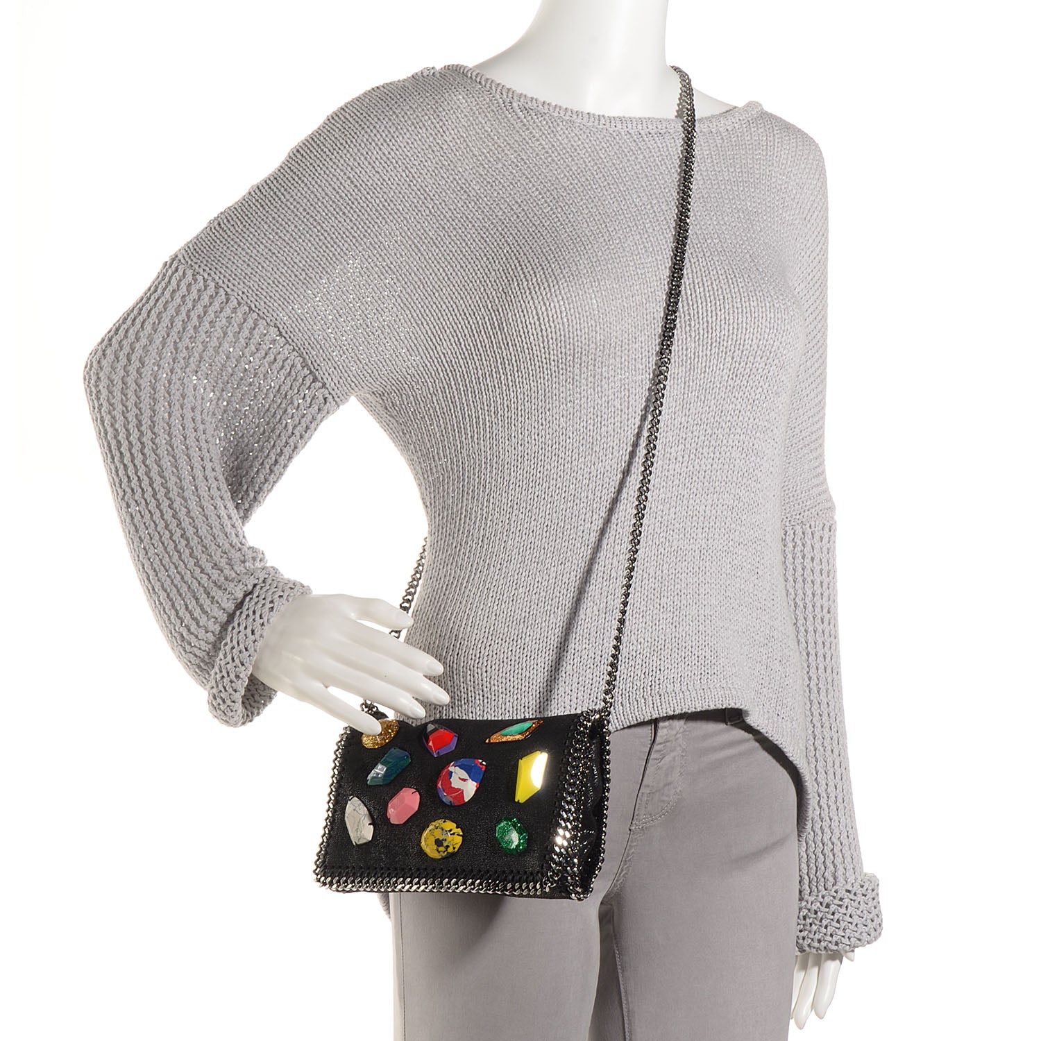 Stella McCartney Faux Leather Embellished Falabella Crossbody Black 2 of 8
