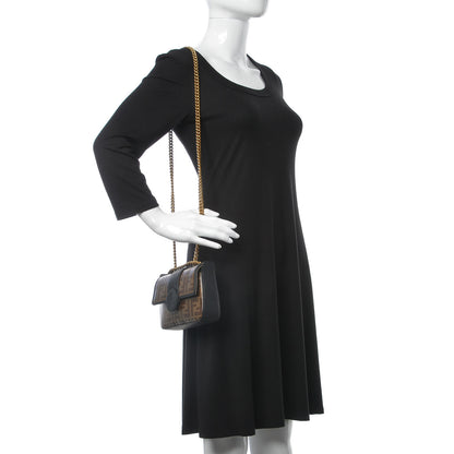 Fendi Glazed Fabric Vitello Century FF 1974 Stamp Patch Mini Double F Crossbody Bag Mogano Panna Black 2 of 9