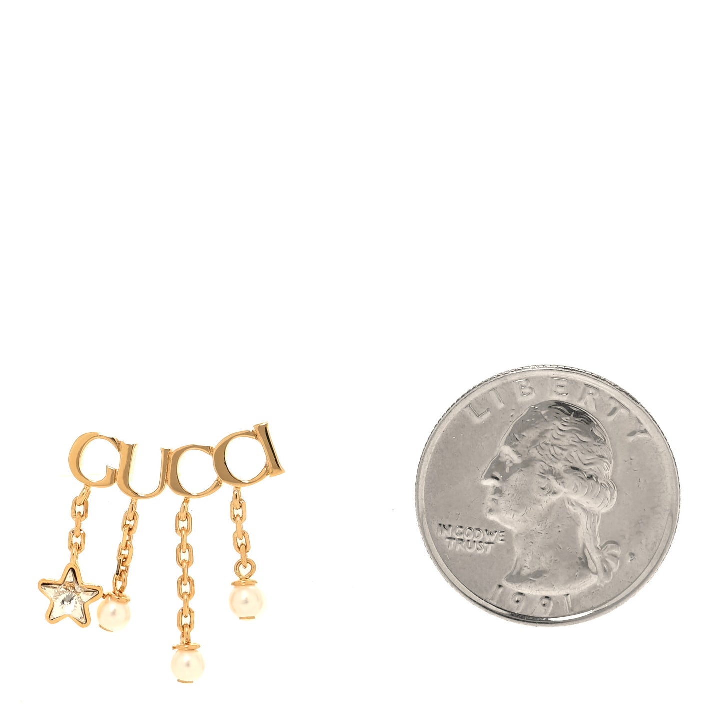 Metal Crystal Pearl Script Drop Single Earring Gold