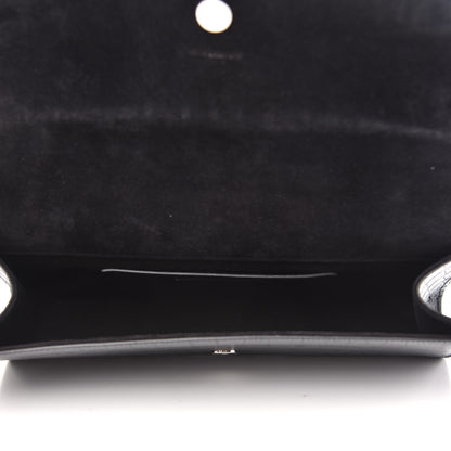 Saint Laurent Calfskin Crocodile Embossed Classic Monogram Tassel Clutch Black 5 of 11