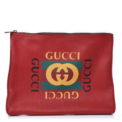 Gucci Pebbled Calfskin Medium Logo Portfolio Clutch Hibiscus Red 1 of 7