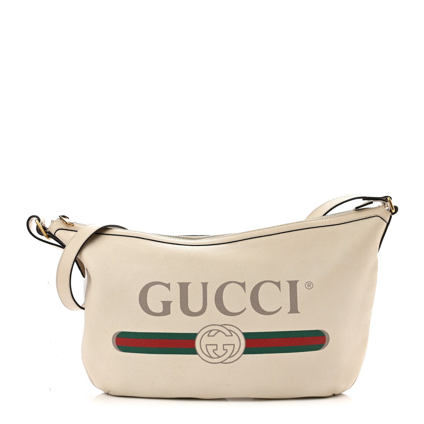 Grained Calfskin Logo Half Moon Hobo White