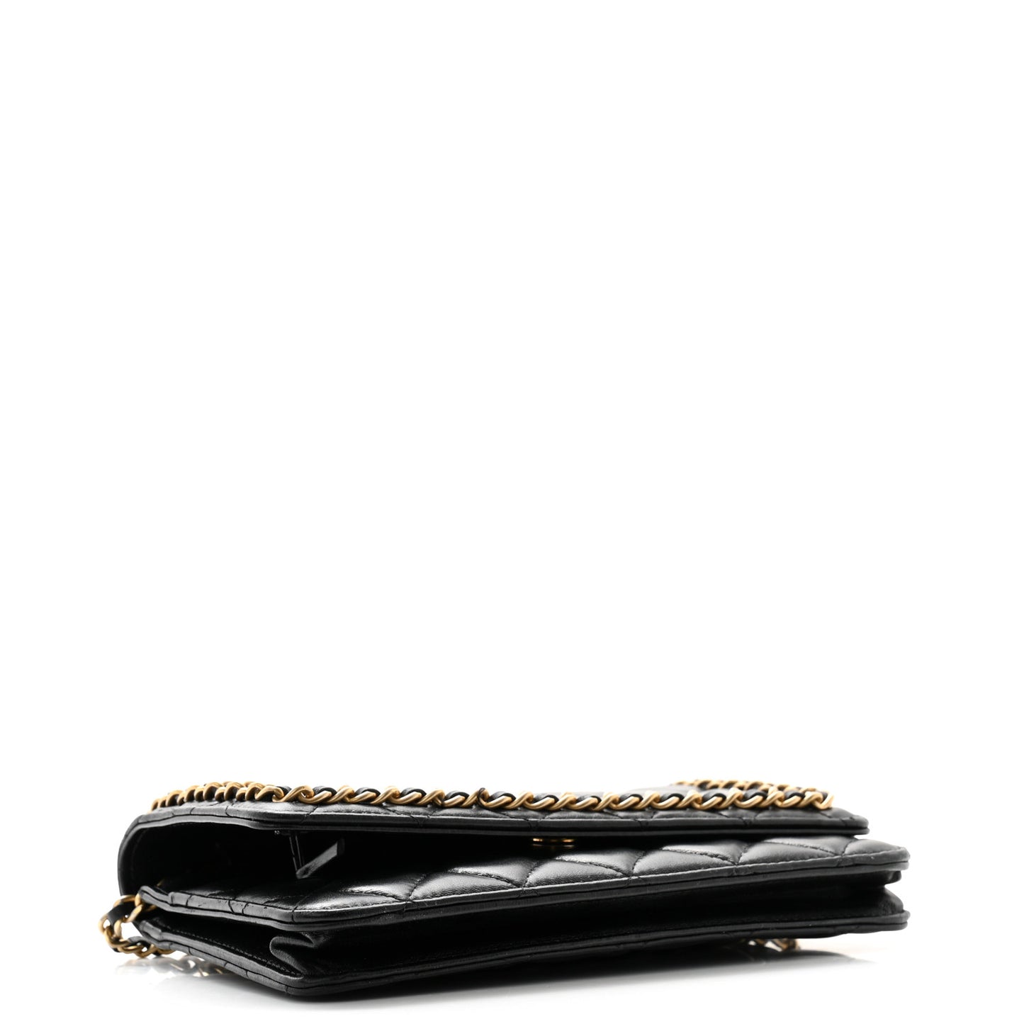 Lambskin Quilted Chain Around Wallet On Chain WOC Black
