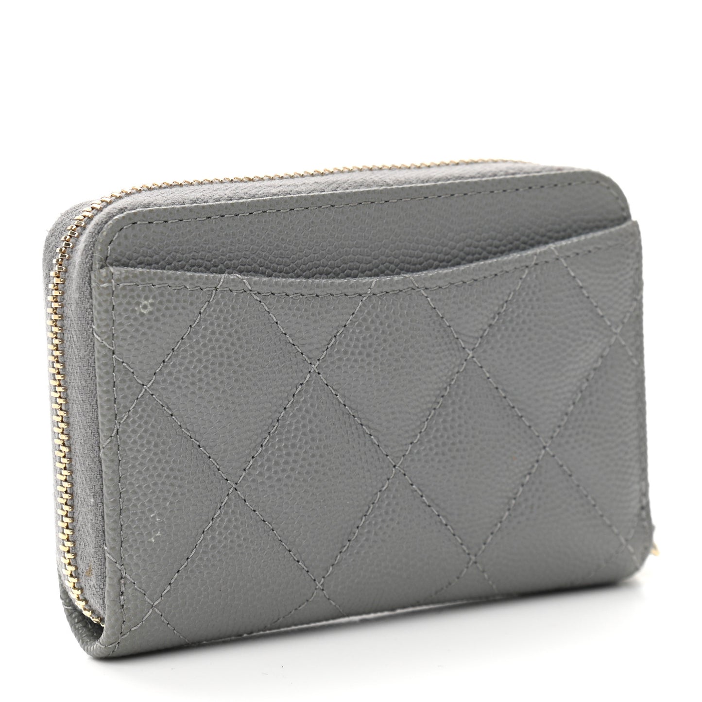 Caviar Quilted Zip Coin Purse Grey