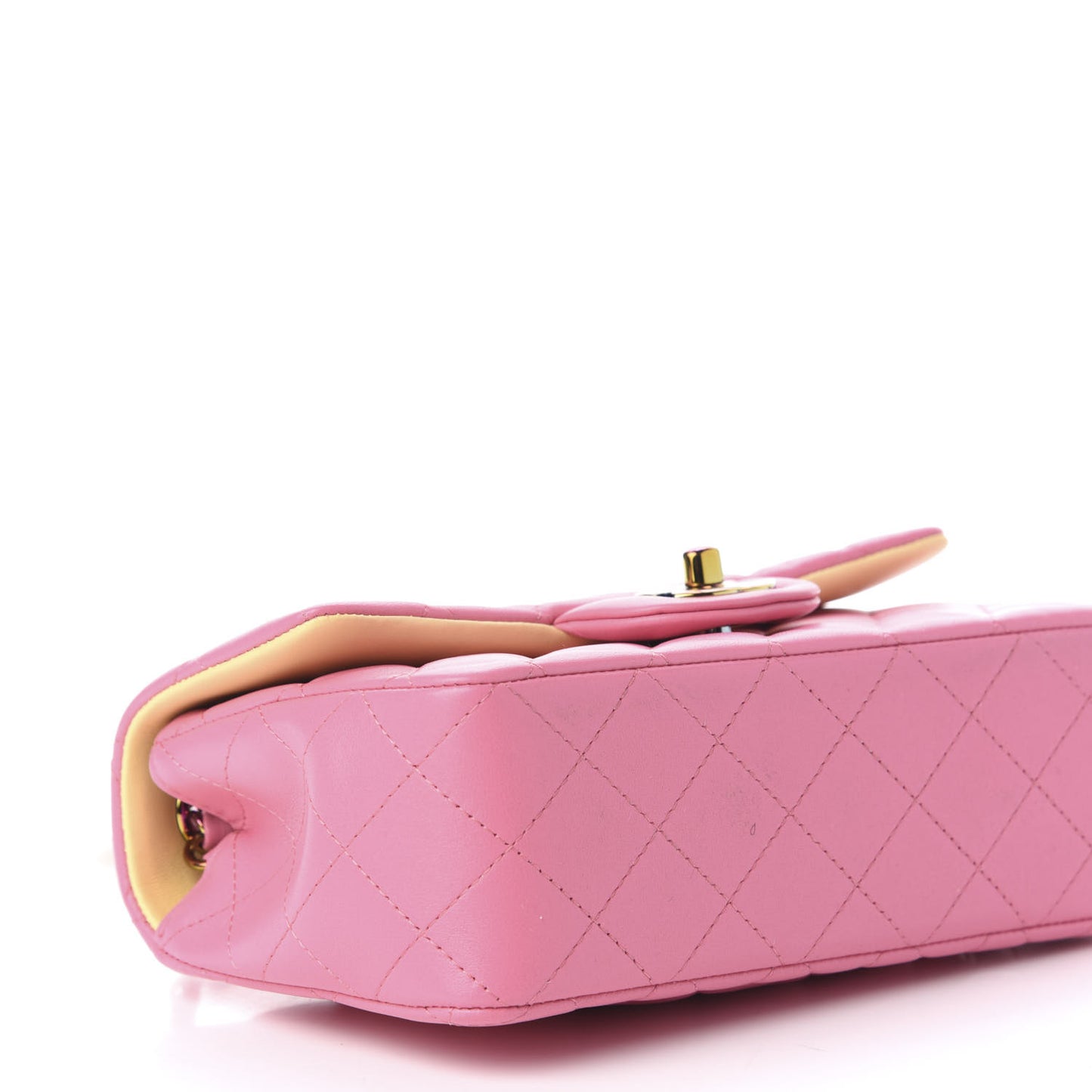 Lambskin Quilted Mini Rectangular Flap Pink Yellow
