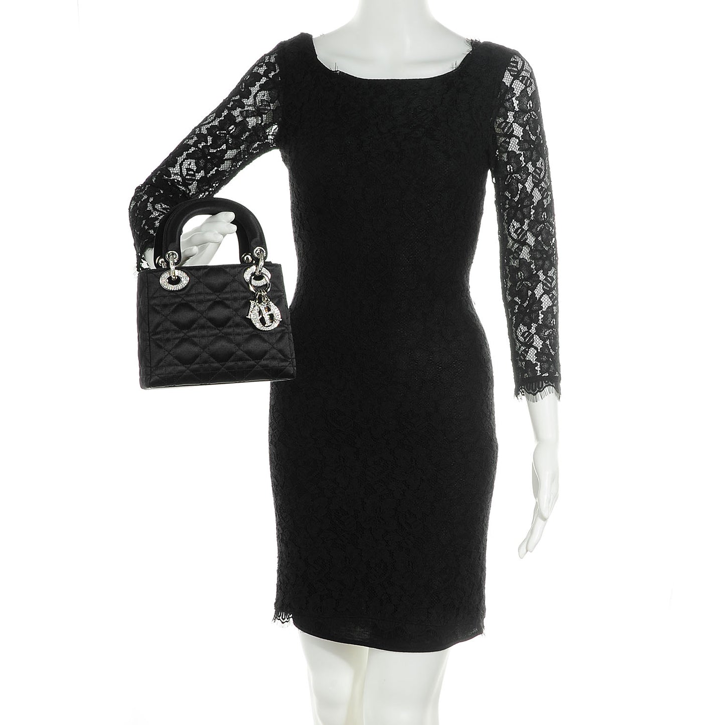Satin Swarovski Crystal Cannage Mini Lady Dior Black