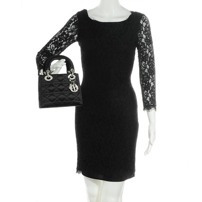 Christian Dior Satin Swarovski Crystal Cannage Mini Lady Dior Black 2 of 8