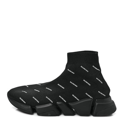 Balenciaga Neoprene Knit Allover Logo Bi-Color Sole Mens Speed Sneakers 43 Black White 1 of 7