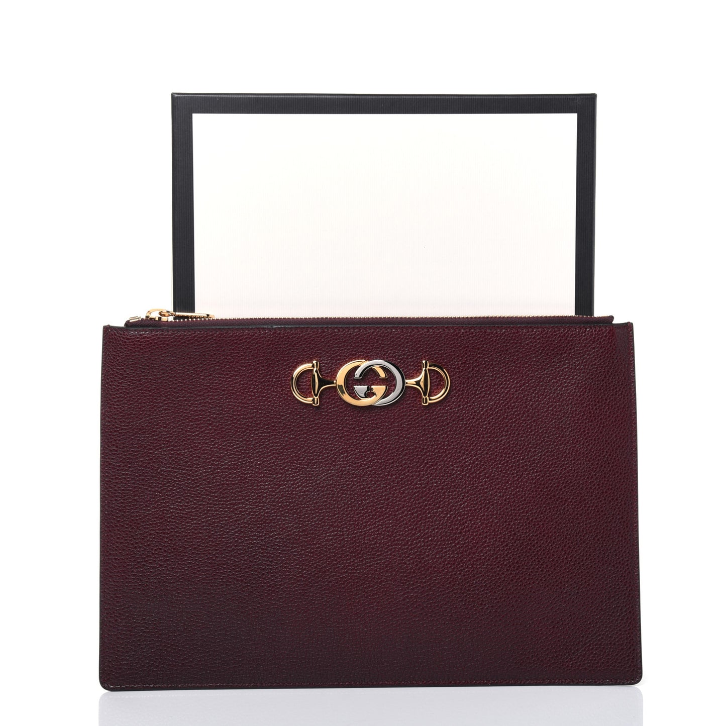 Grainy Calfskin Zumi Zip Pouch Vintage Bordeaux